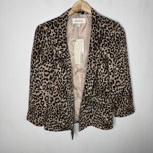 New Daniel Rainn Leopard Animal Print Open Front Blazer Womens Medium Stretch